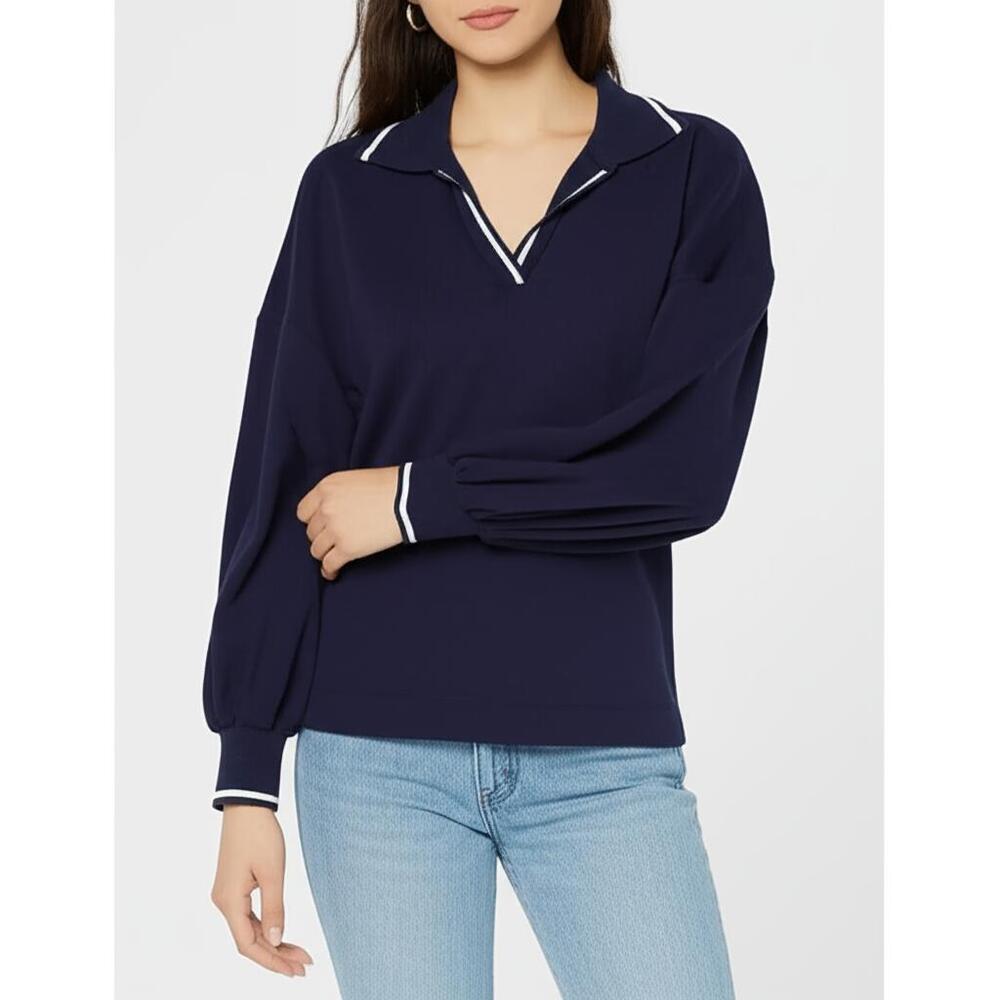 Cable & Gauge Studio Navy Blue Pullover Sweater Preppy‎ Collar Trim XL estimated
